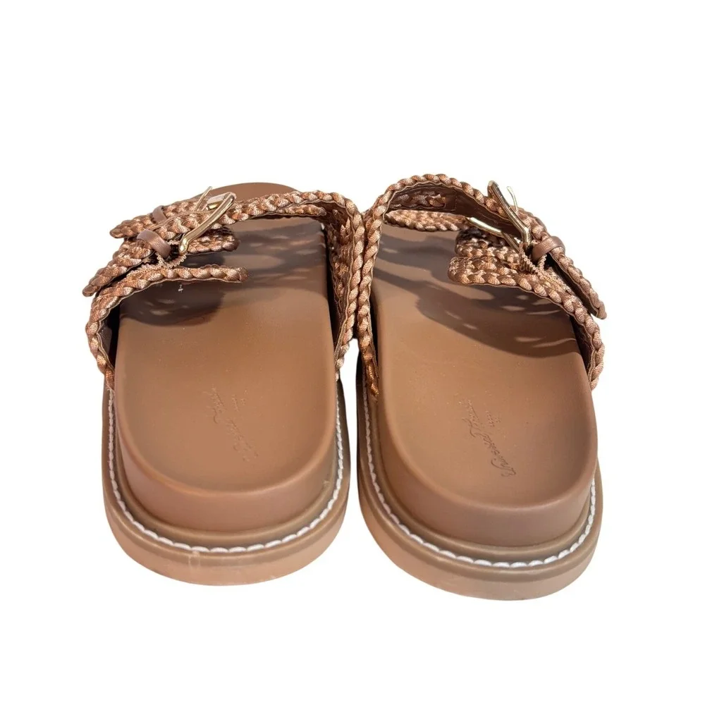 Universal Thread Kylie Tan Bronze Woven Double Buckle Slide Sandals Size 11